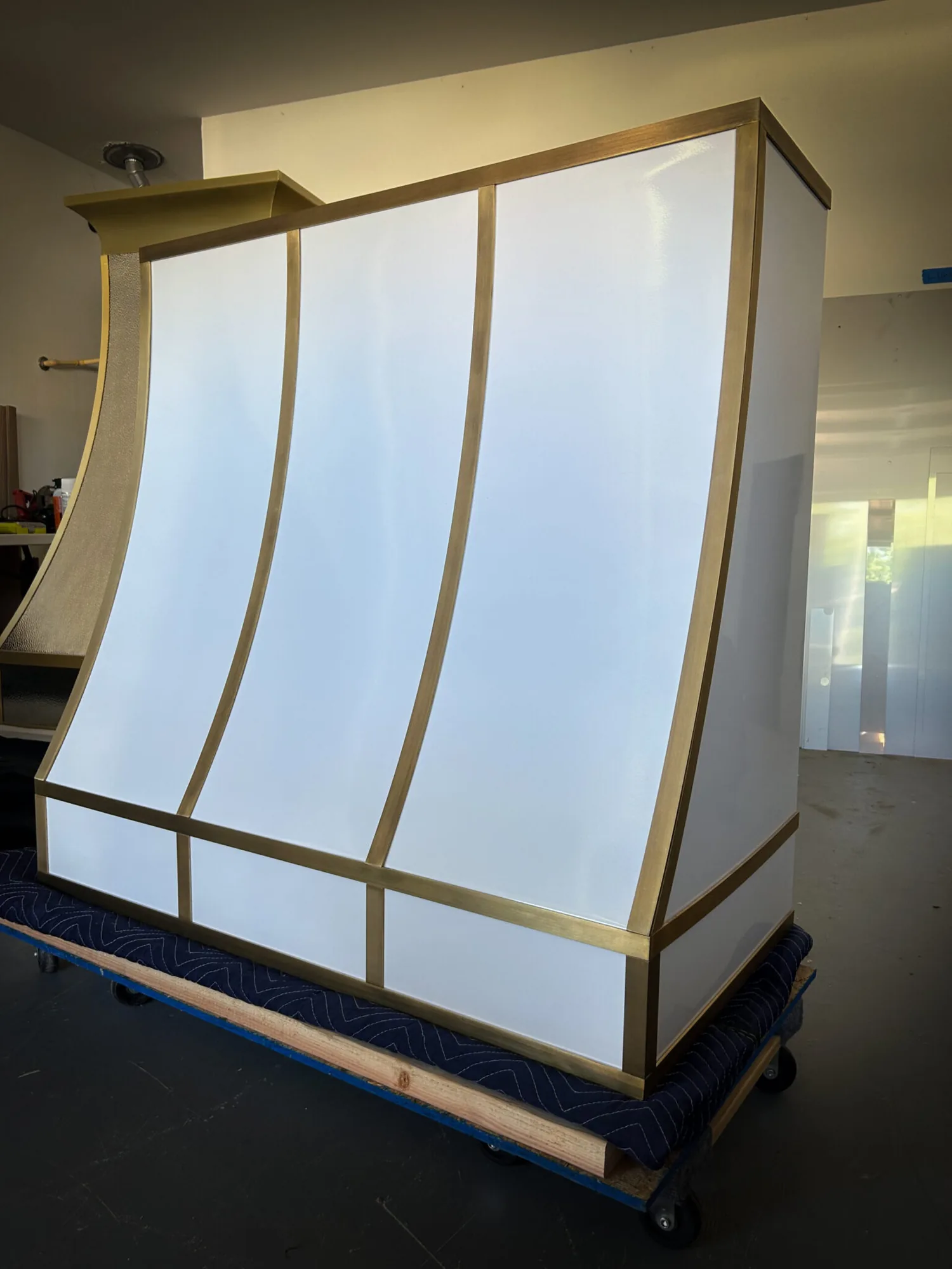 Monarch powder coated mild steel custom range hood, workshop view 3