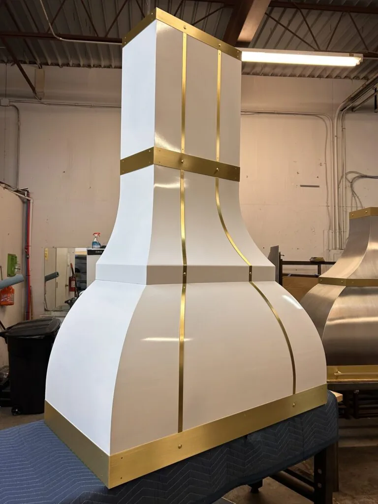 Monarch powder coated mild steel custom range hood, workshop view 7