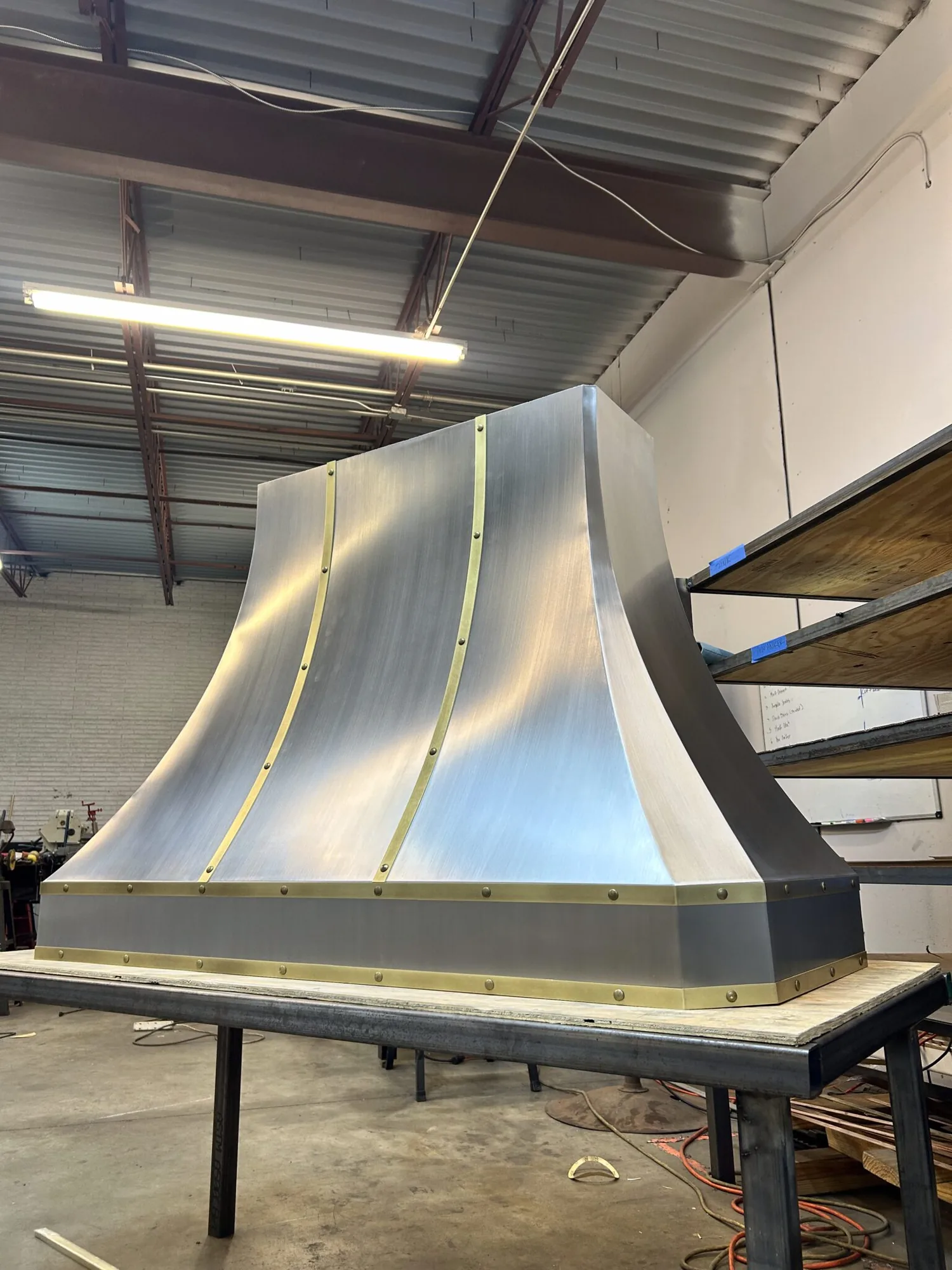Monarch brushed stainless steel custom range hood, workshop view 7