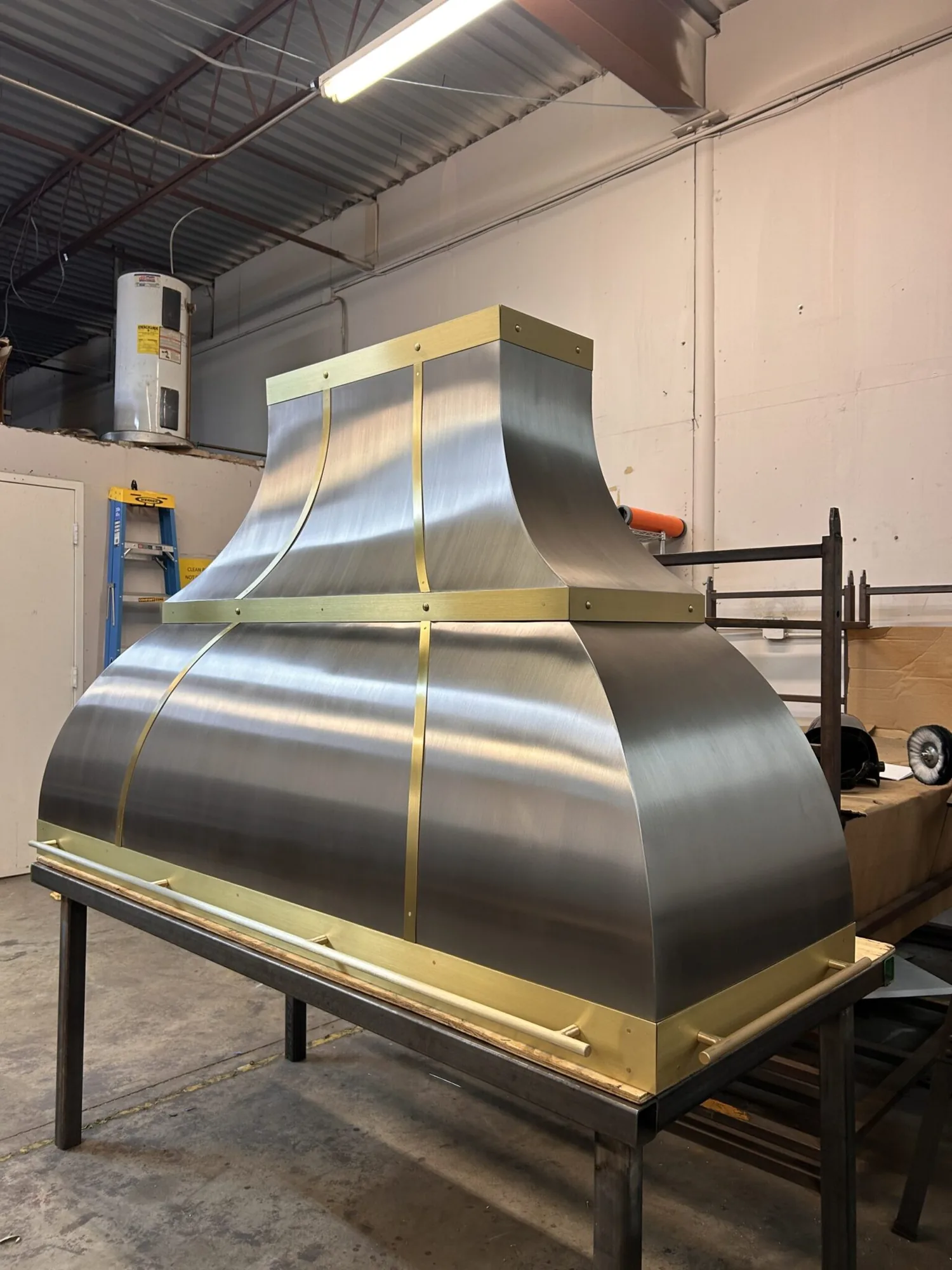 Monarch brushed stainless steel custom range hood, workshop view 9