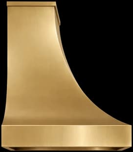 Side elevation of the Belle Terre range hood, labelled for depth, crown height and apron height.