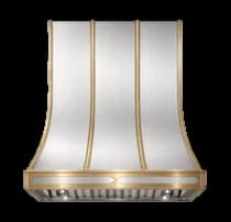 The Huntington Luxe range hood in brushed stainless steel with brushed brass trim.