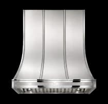 The Huntington Luxe range hood in brushed stainless steel with high polished steel trim.