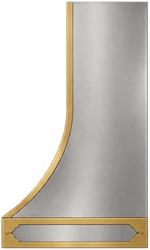 Side elevation of the Huntington Refined range hood, labelled for depth and apron height.