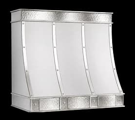 The Montauk Luxe range hood in brushed stainless steel with high polished steel trim.