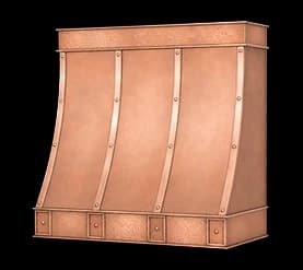 The Montauk Luxe range hood in 25% cloudy antiqued copper.
