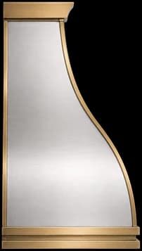 Side elevation of the Northport Luxe range hood, labelled for depth, crown height and apron height.