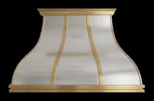 The Northport Luxe range hood in brushed stainless steel with brushed brass trim.