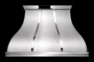 The Northport Luxe range hood in brushed stainless steel with high polished steel trim.